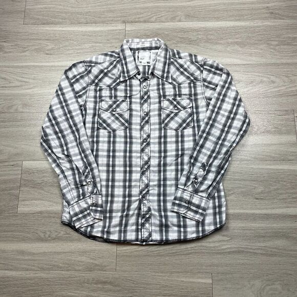 Buckle BKE Shirt Mens Large Gray Pearl Snap Cowboy Western Plaid - Picture 1 of 9
